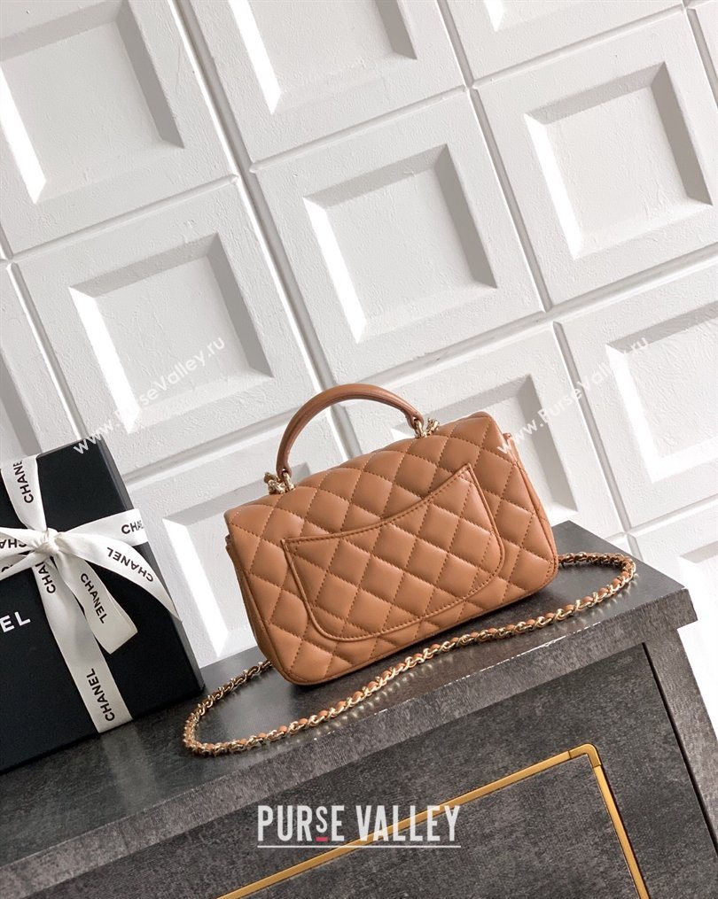 Chanel Lambskin Leather Mini Classic Flap Handbag With Top Handle and Bow Charm Khaki 2026 AS2431 (yezi-260204032)