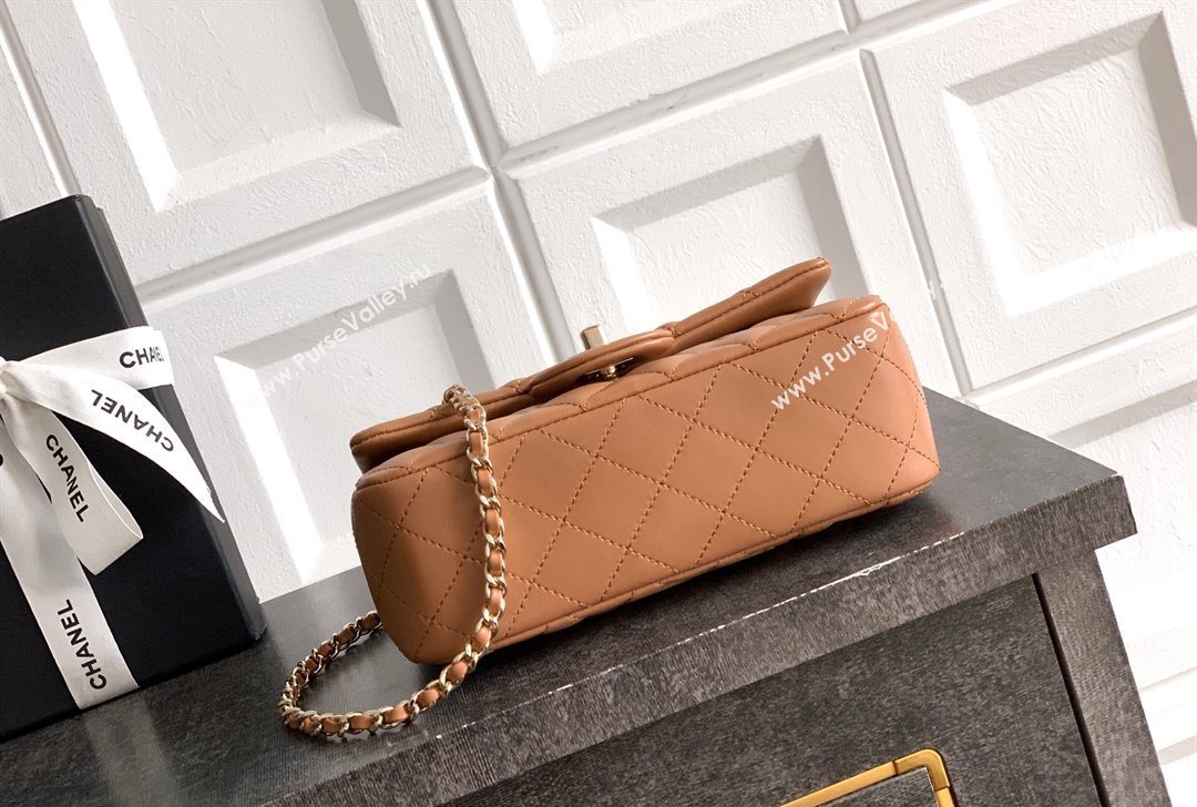 Chanel Lambskin Leather Mini Classic Flap Handbag With Top Handle and Bow Charm Khaki 2026 AS2431 (yezi-260204032)