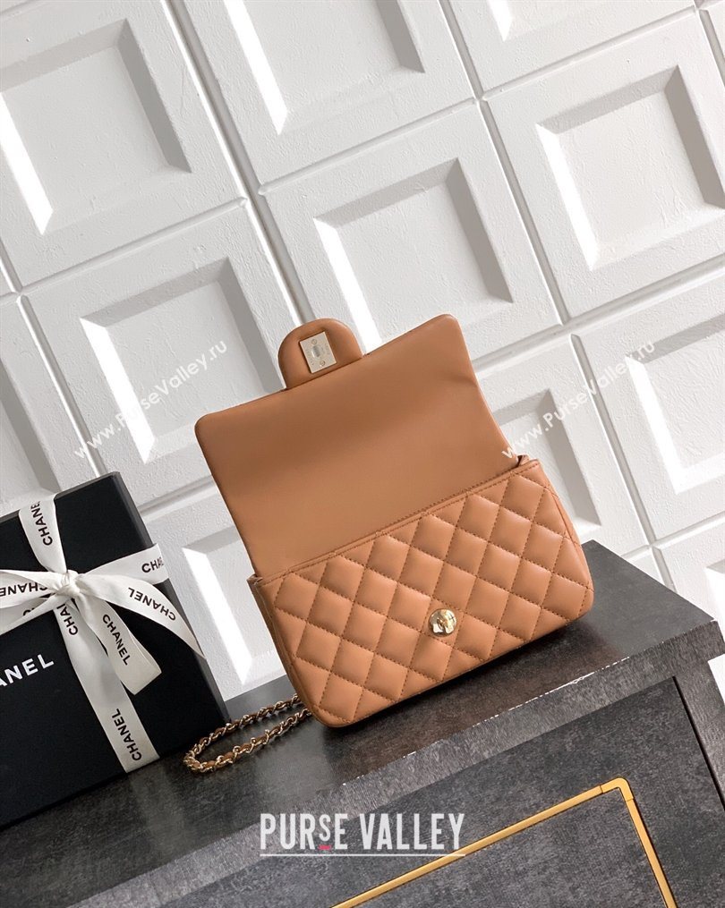 Chanel Lambskin Leather Mini Classic Flap Handbag With Top Handle and Bow Charm Khaki 2026 AS2431 (yezi-260204032)