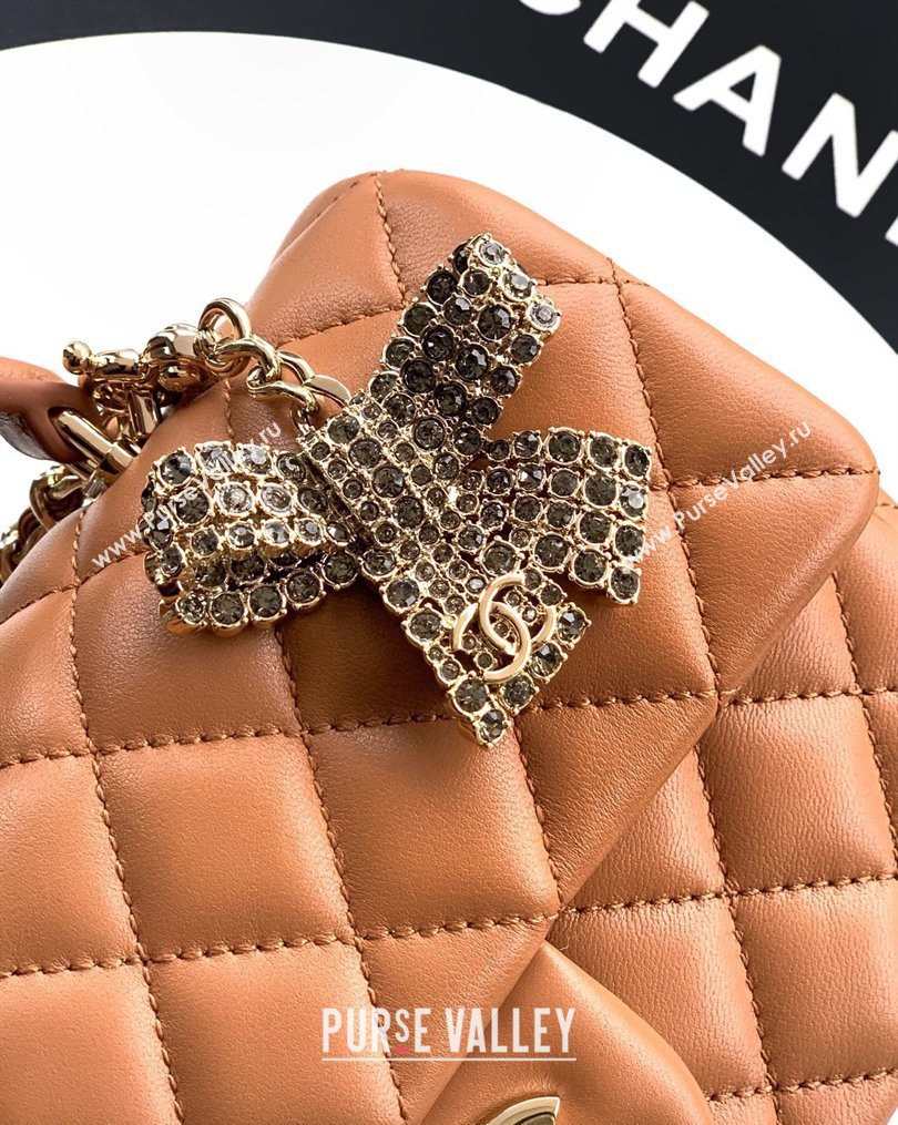 Chanel Lambskin Leather Mini Classic Flap Handbag With Top Handle and Bow Charm Khaki 2026 AS2431 (yezi-260204032)
