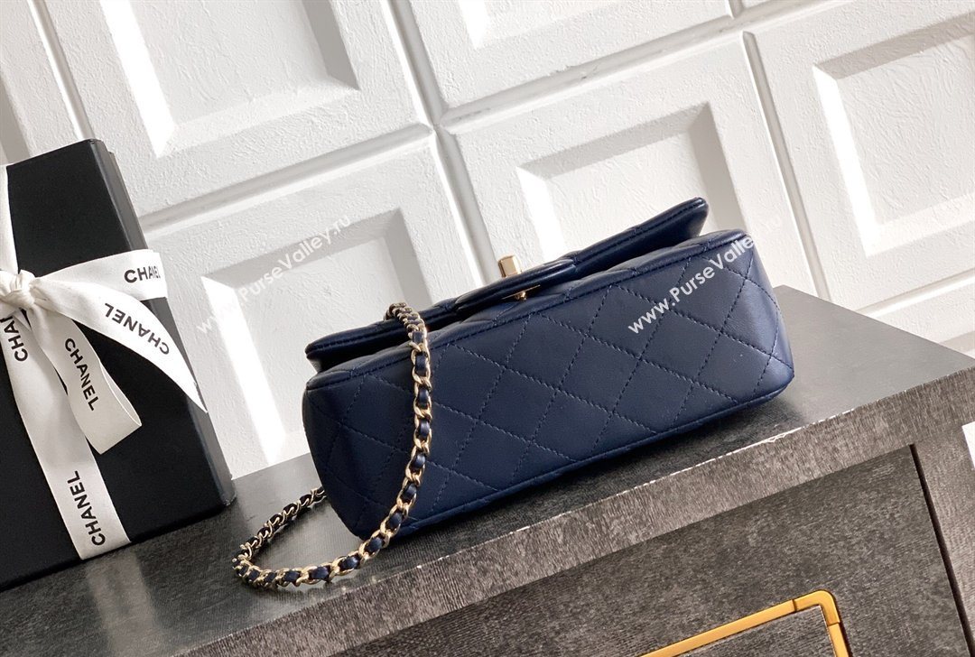 Chanel Lambskin Leather Mini Classic Flap Handbag With Top Handle and Bow Charm Dark Blue 2026 AS2431 (yezi-260204033)