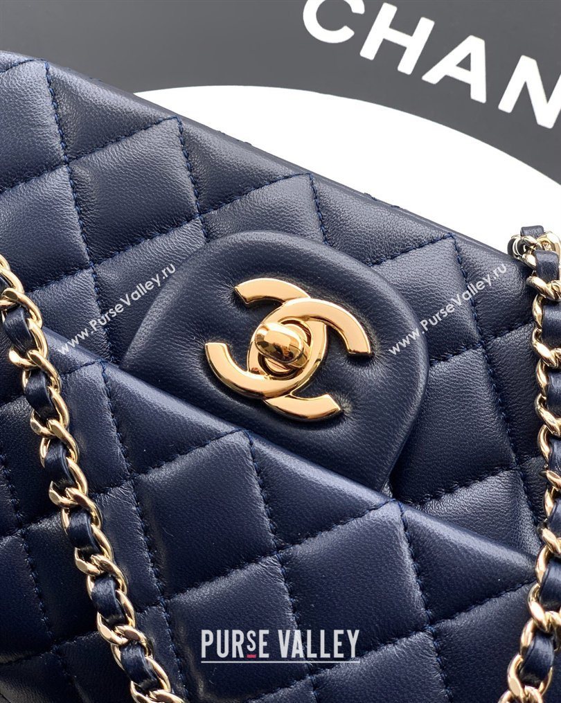 Chanel Lambskin Leather Mini Classic Flap Handbag With Top Handle and Bow Charm Dark Blue 2026 AS2431 (yezi-260204033)