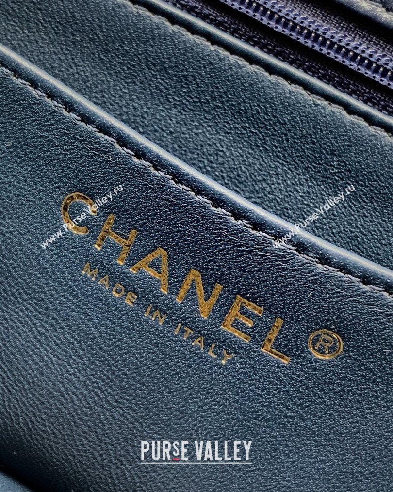 Chanel Lambskin Leather Mini Classic Flap Handbag With Top Handle and Bow Charm Dark Blue 2026 AS2431 (yezi-260204033)