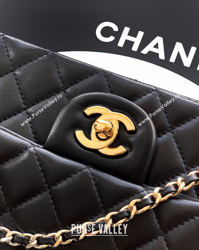Chanel Lambskin Leather Mini Classic Flap Handbag With Top Handle and Bow Charm Black/Gold 2026 AS2431 (yezi-260204034)