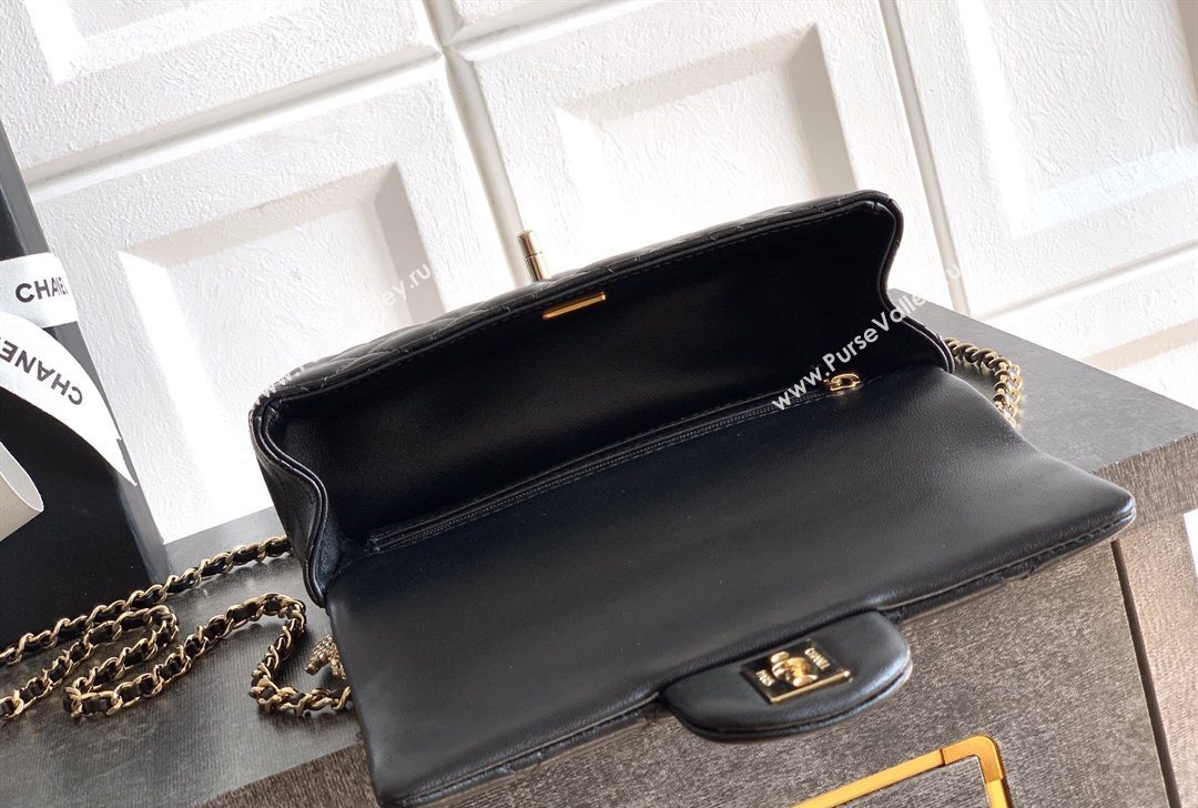 Chanel Lambskin Leather Mini Classic Flap Handbag With Top Handle and Bow Charm Black/Gold 2026 AS2431 (yezi-260204034)