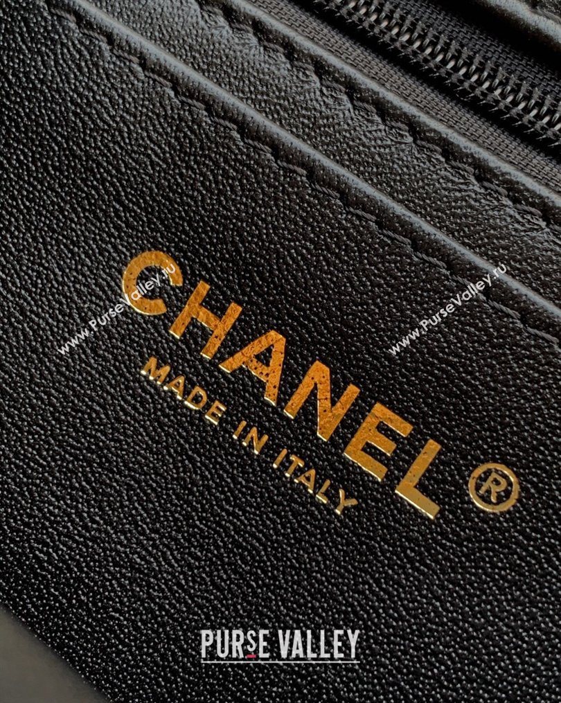Chanel Lambskin Leather Mini Classic Flap Handbag With Top Handle and Bow Charm Black/Gold 2026 AS2431 (yezi-260204034)