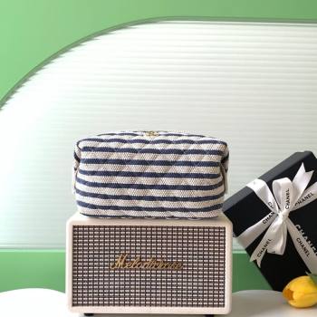 Chanel Striped Printed Fabric Zipped Case Navy Blue 2026 AP4990 (yezi-260204093)