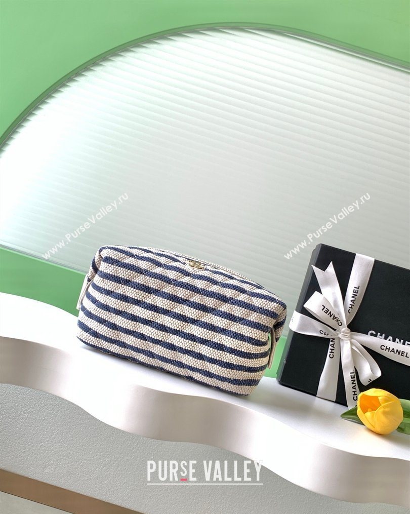 Chanel Striped Printed Fabric Zipped Case Navy Blue 2026 AP4990 (yezi-260204093)