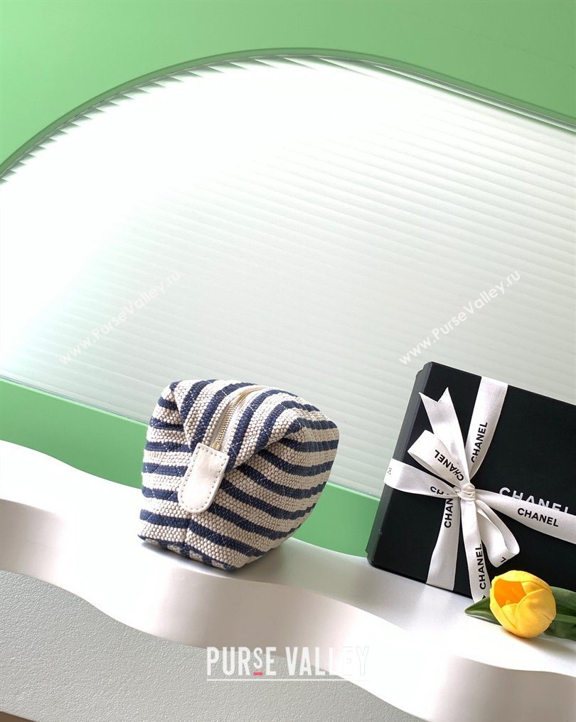 Chanel Striped Printed Fabric Zipped Case Navy Blue 2026 AP4990 (yezi-260204093)