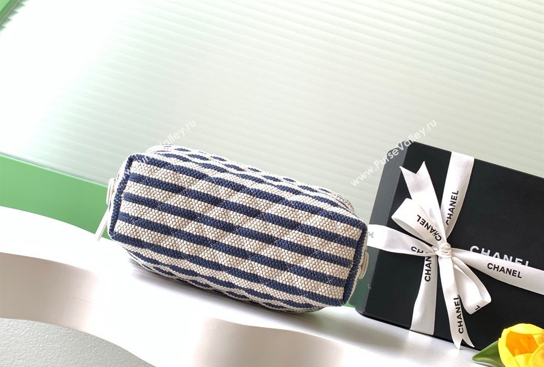 Chanel Striped Printed Fabric Zipped Case Navy Blue 2026 AP4990 (yezi-260204093)