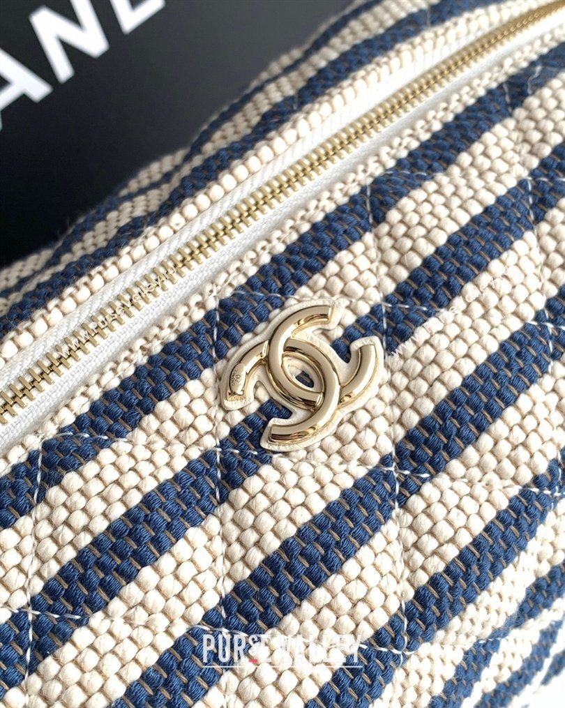 Chanel Striped Printed Fabric Zipped Case Navy Blue 2026 AP4990 (yezi-260204093)