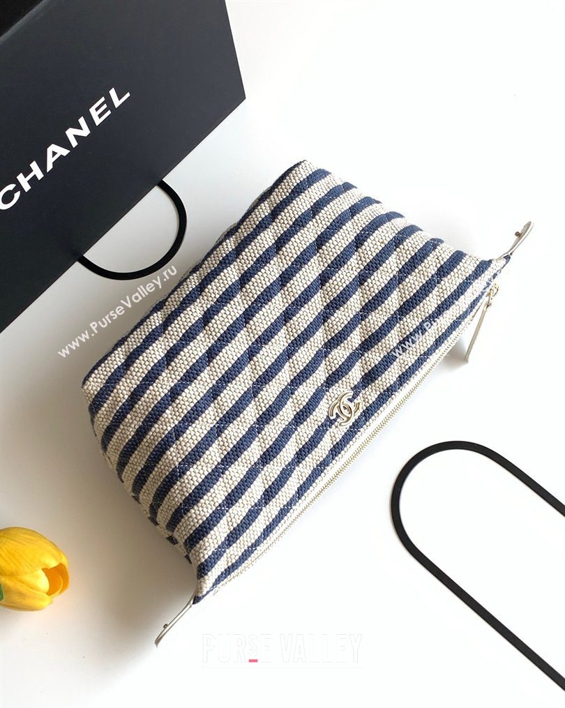 Chanel Striped Printed Fabric Zipped Case Navy Blue 2026 AP4990 (yezi-260204093)