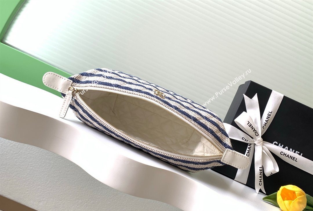 Chanel Striped Printed Fabric Zipped Case Navy Blue 2026 AP4990 (yezi-260204093)