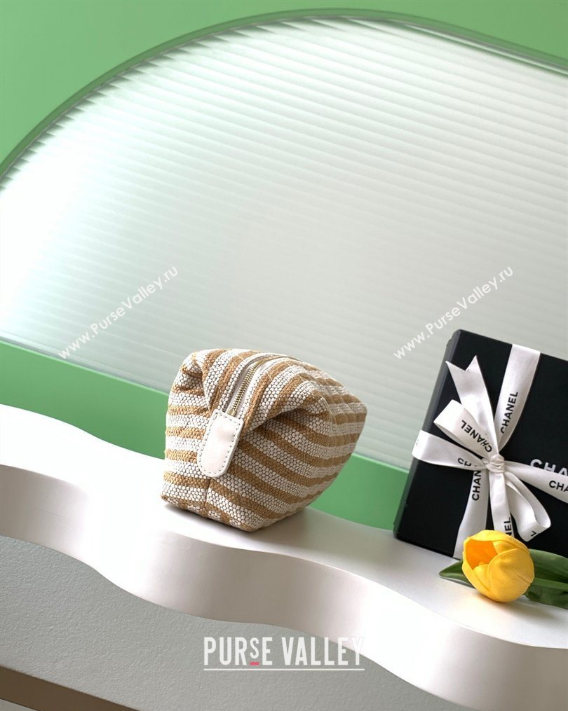 Chanel Striped Printed Fabric Zipped Case Beige 2026 AP4990 (yezi-260204094)