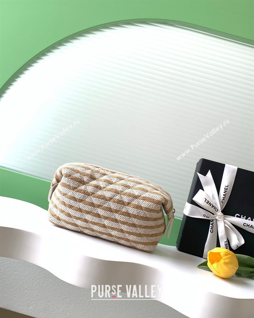 Chanel Striped Printed Fabric Zipped Case Beige 2026 AP4990 (yezi-260204094)