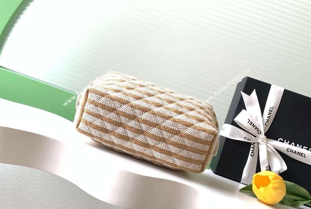 Chanel Striped Printed Fabric Zipped Case Beige 2026 AP4990 (yezi-260204094)