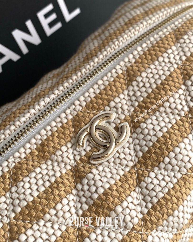 Chanel Striped Printed Fabric Zipped Case Beige 2026 AP4990 (yezi-260204094)