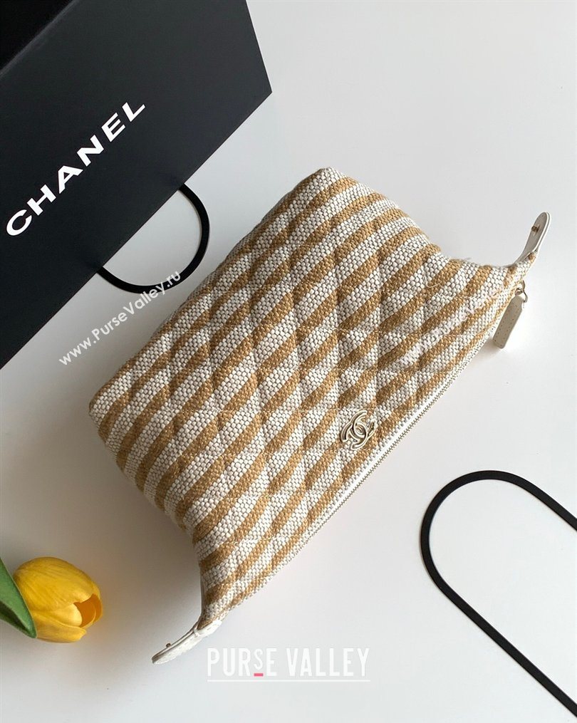 Chanel Striped Printed Fabric Zipped Case Beige 2026 AP4990 (yezi-260204094)