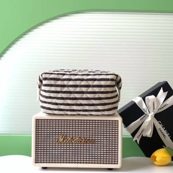 Chanel Striped Printed Fabric Zipped Case Black 2026 AP4990 (yezi-260204095)