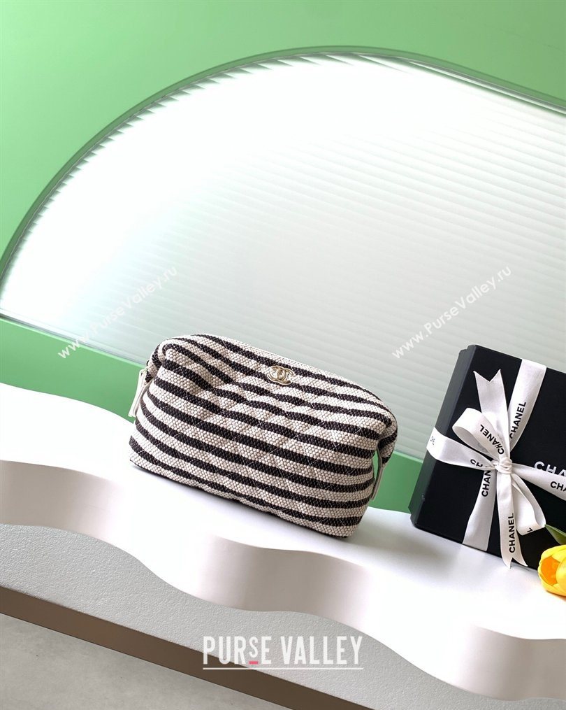 Chanel Striped Printed Fabric Zipped Case Black 2026 AP4990 (yezi-260204095)