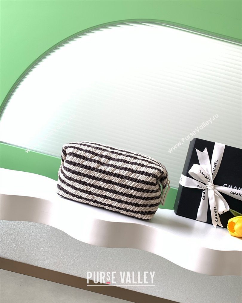 Chanel Striped Printed Fabric Zipped Case Black 2026 AP4990 (yezi-260204095)