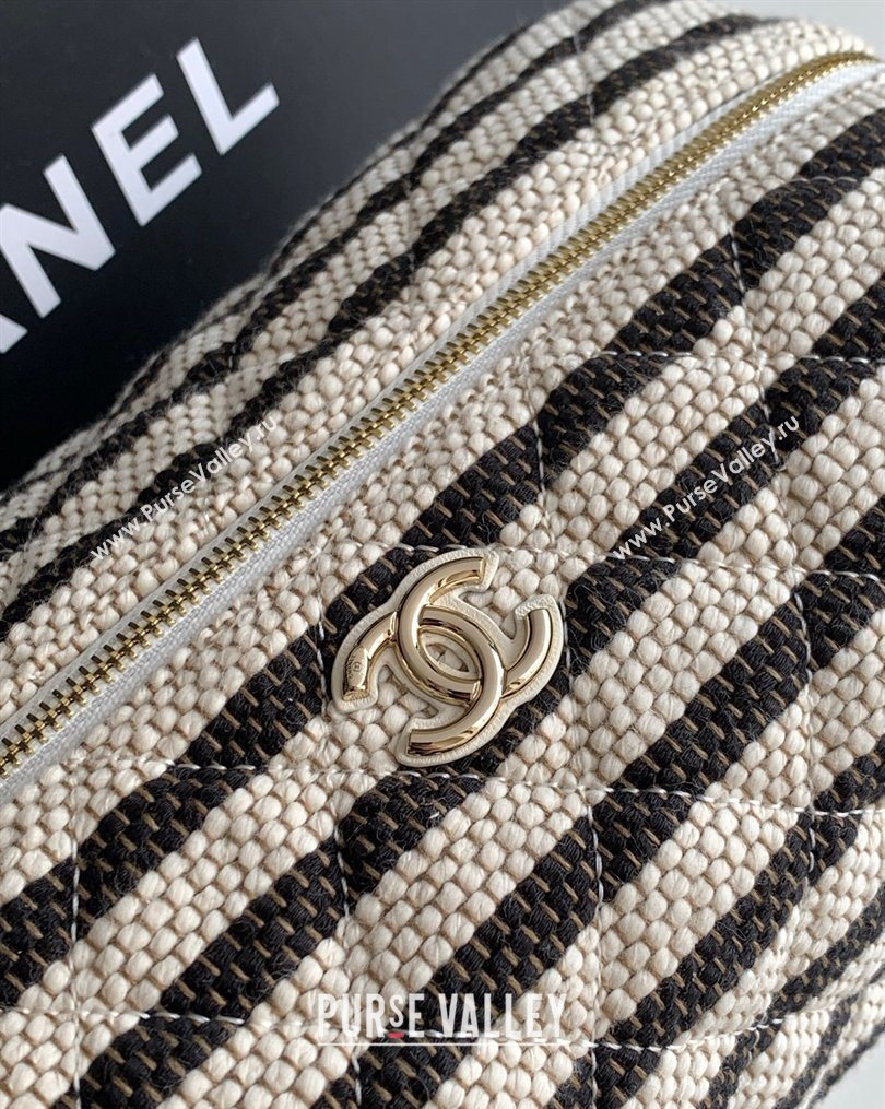 Chanel Striped Printed Fabric Zipped Case Black 2026 AP4990 (yezi-260204095)