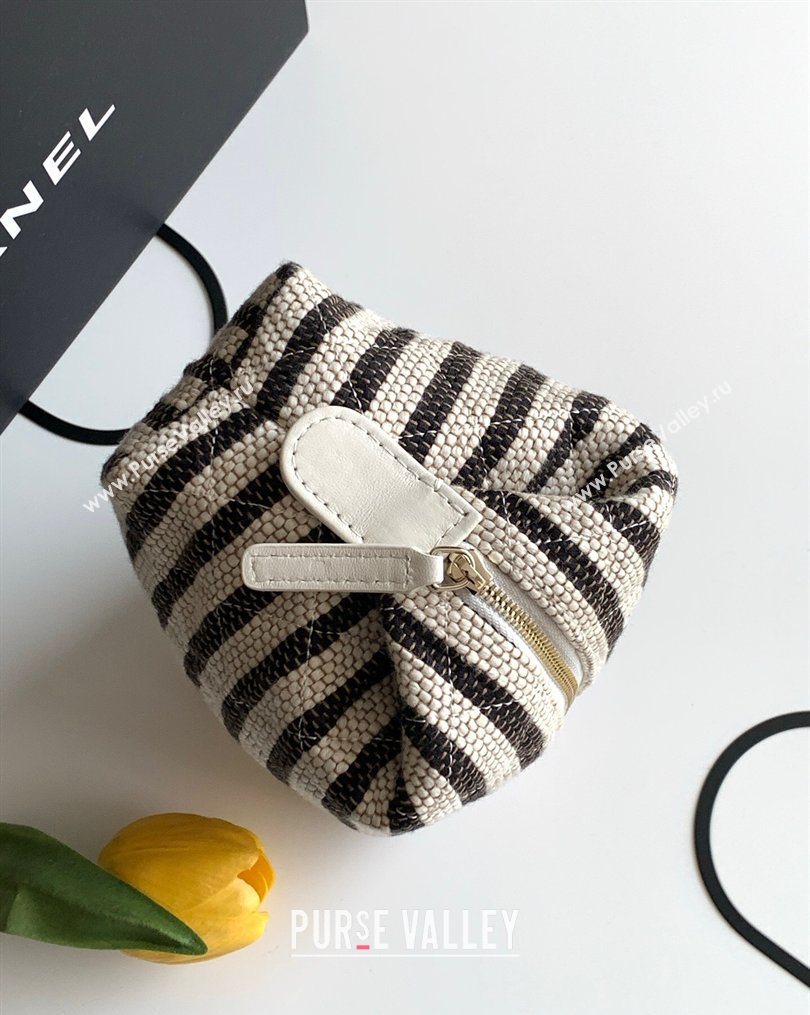 Chanel Striped Printed Fabric Zipped Case Black 2026 AP4990 (yezi-260204095)