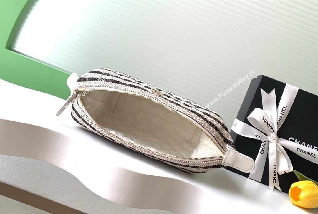 Chanel Striped Printed Fabric Zipped Case Black 2026 AP4990 (yezi-260204095)