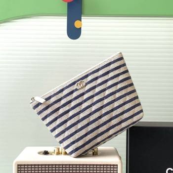 Chanel Striped Printed Fabric Zipped Case Blue 2026 AP4989 (yezi-260204096)