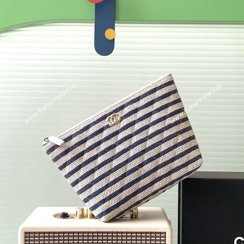 Chanel Striped Printed Fabric Zipped Case Blue 2026 AP4989 (yezi-260204096)