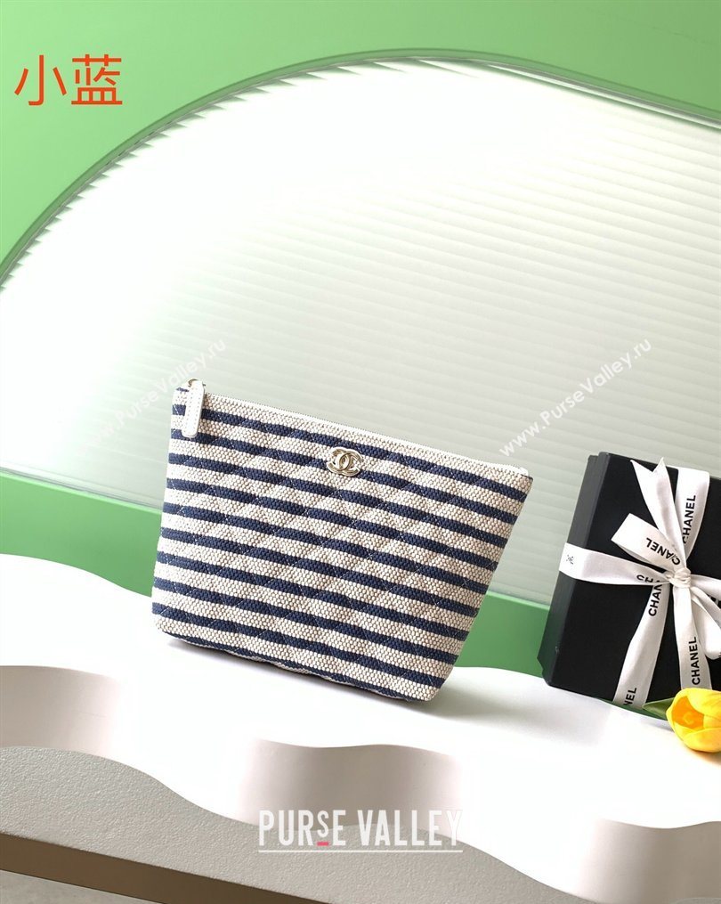 Chanel Striped Printed Fabric Zipped Case Blue 2026 AP4989 (yezi-260204096)