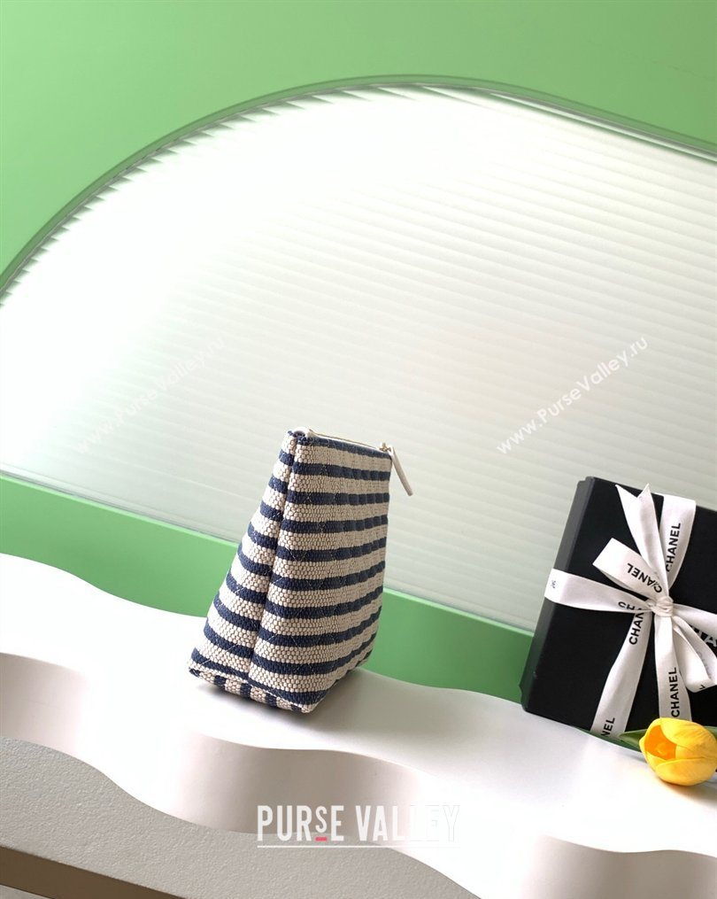 Chanel Striped Printed Fabric Zipped Case Blue 2026 AP4989 (yezi-260204096)