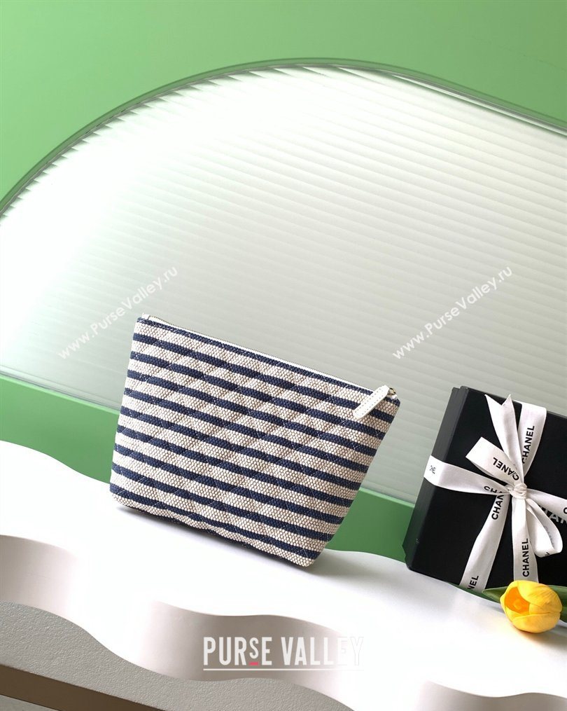 Chanel Striped Printed Fabric Zipped Case Blue 2026 AP4989 (yezi-260204096)