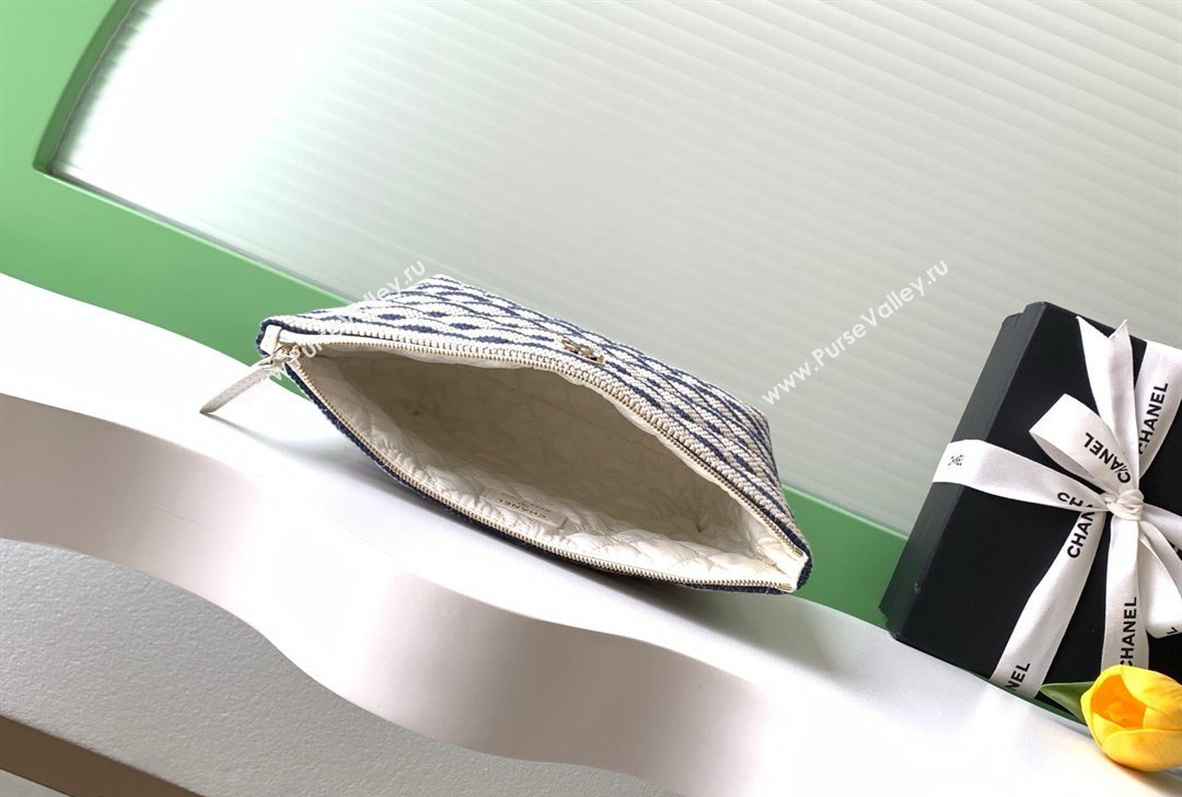 Chanel Striped Printed Fabric Zipped Case Blue 2026 AP4989 (yezi-260204096)