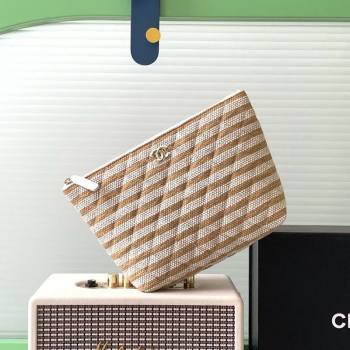 Chanel Striped Printed Fabric Zipped Case Beige 2026 AP4989 (yezi-260204097)