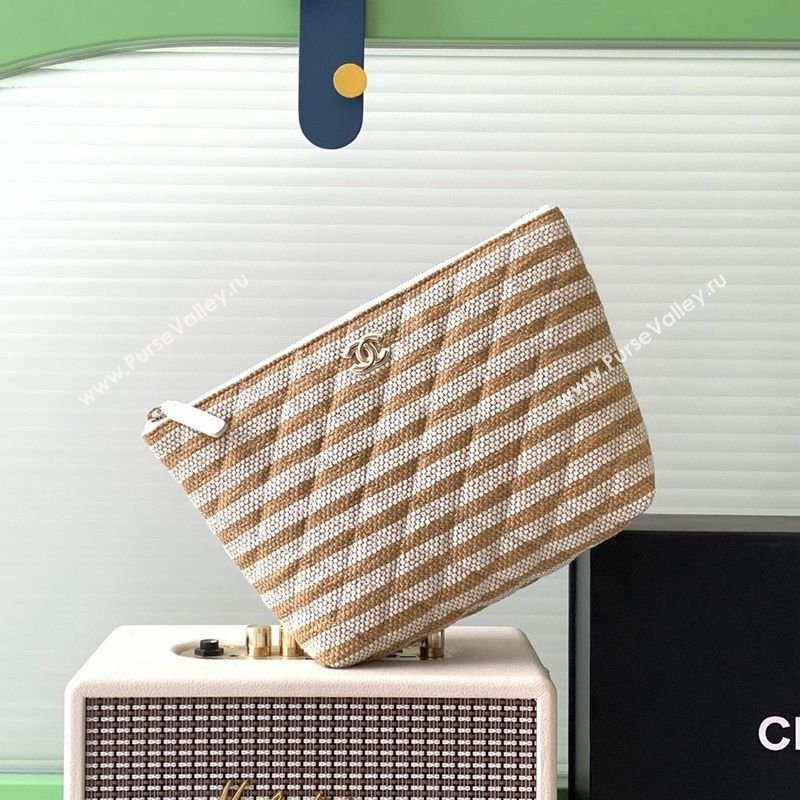 Chanel Striped Printed Fabric Zipped Case Beige 2026 AP4989 (yezi-260204097)