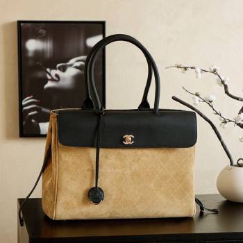 Chanel Grained Calfskin Leather Suede and Boston Bag Beige/Black 2026 CH020407 (yezi-260204076)