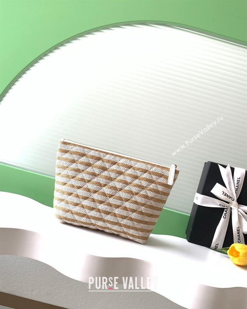 Chanel Striped Printed Fabric Zipped Case Beige 2026 AP4989 (yezi-260204097)