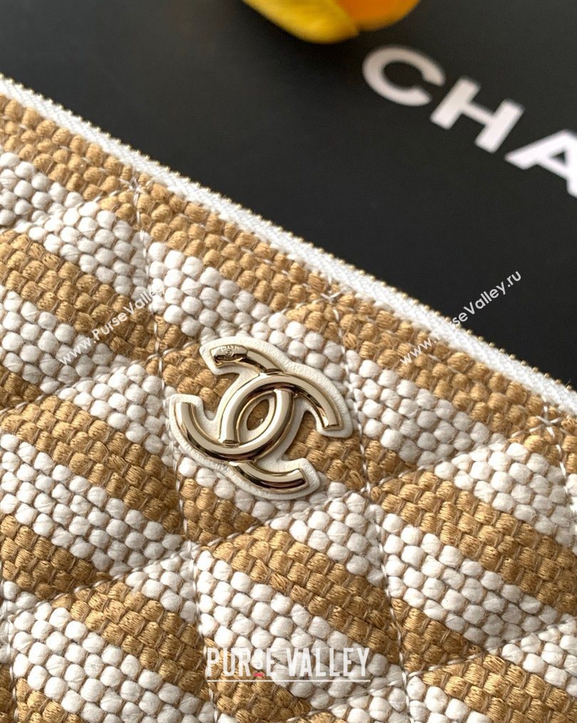 Chanel Striped Printed Fabric Zipped Case Beige 2026 AP4989 (yezi-260204097)
