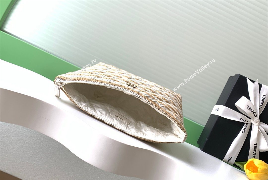 Chanel Striped Printed Fabric Zipped Case Beige 2026 AP4989 (yezi-260204097)