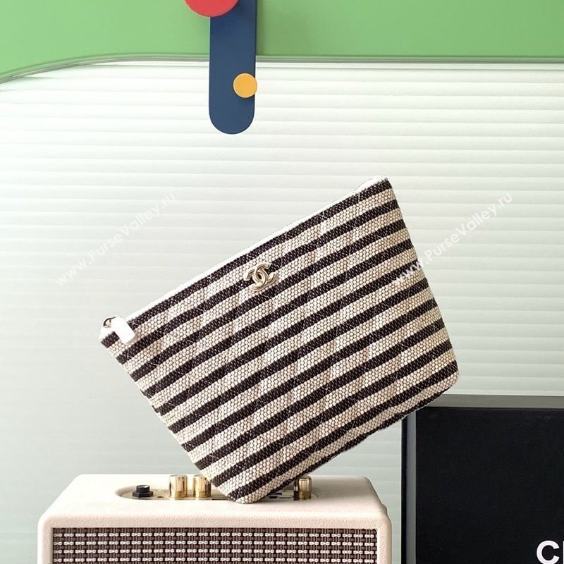 Chanel Striped Printed Fabric Zipped Case Black 2026 AP4989 (yezi-260204098)