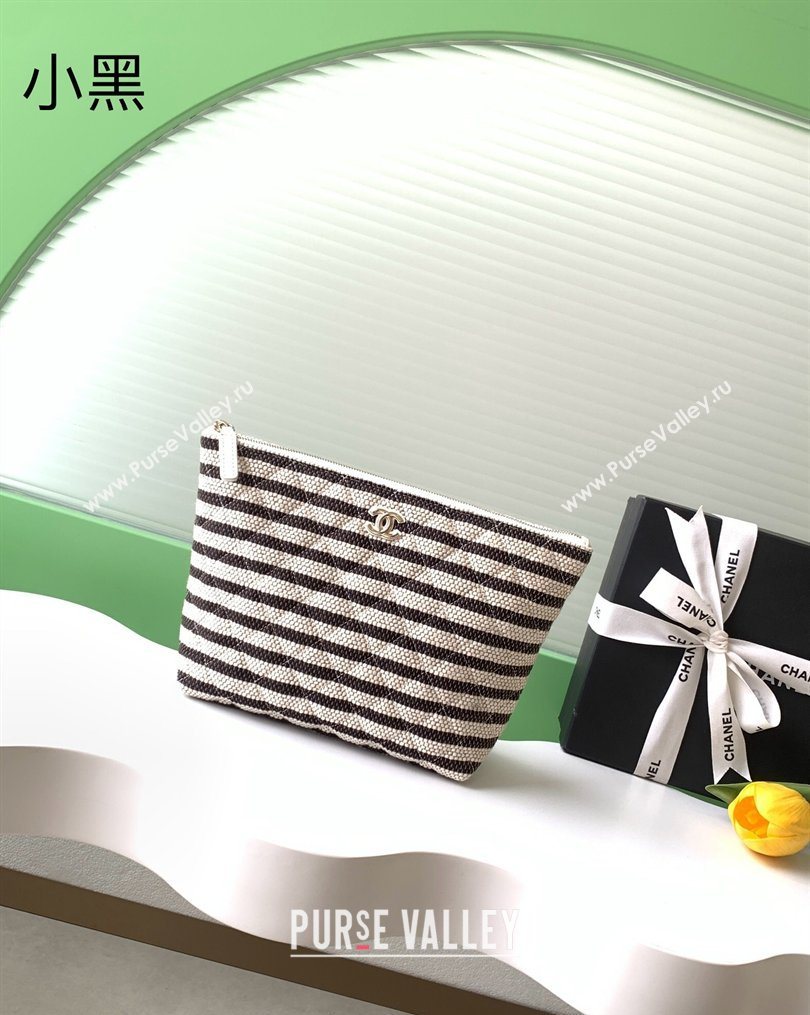 Chanel Striped Printed Fabric Zipped Case Black 2026 AP4989 (yezi-260204098)