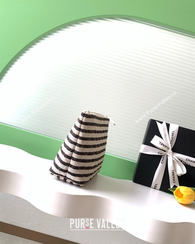 Chanel Striped Printed Fabric Zipped Case Black 2026 AP4989 (yezi-260204098)