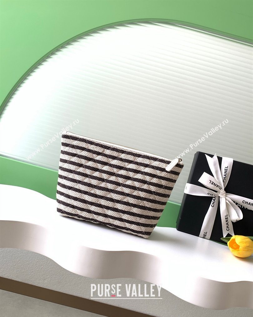 Chanel Striped Printed Fabric Zipped Case Black 2026 AP4989 (yezi-260204098)