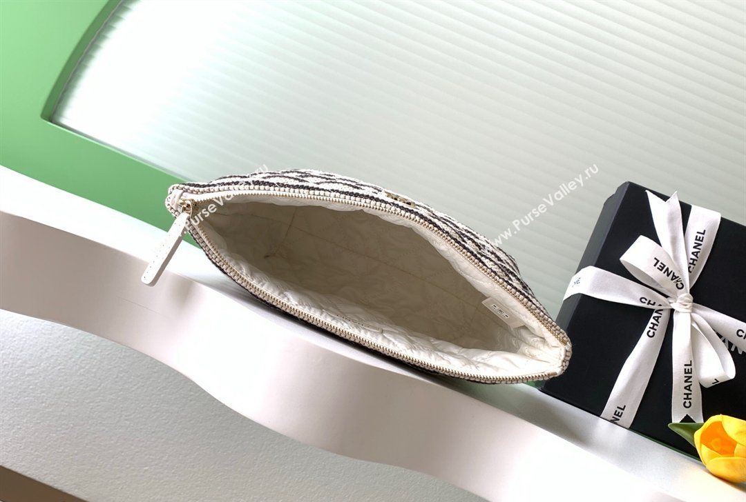 Chanel Striped Printed Fabric Zipped Case Black 2026 AP4989 (yezi-260204098)