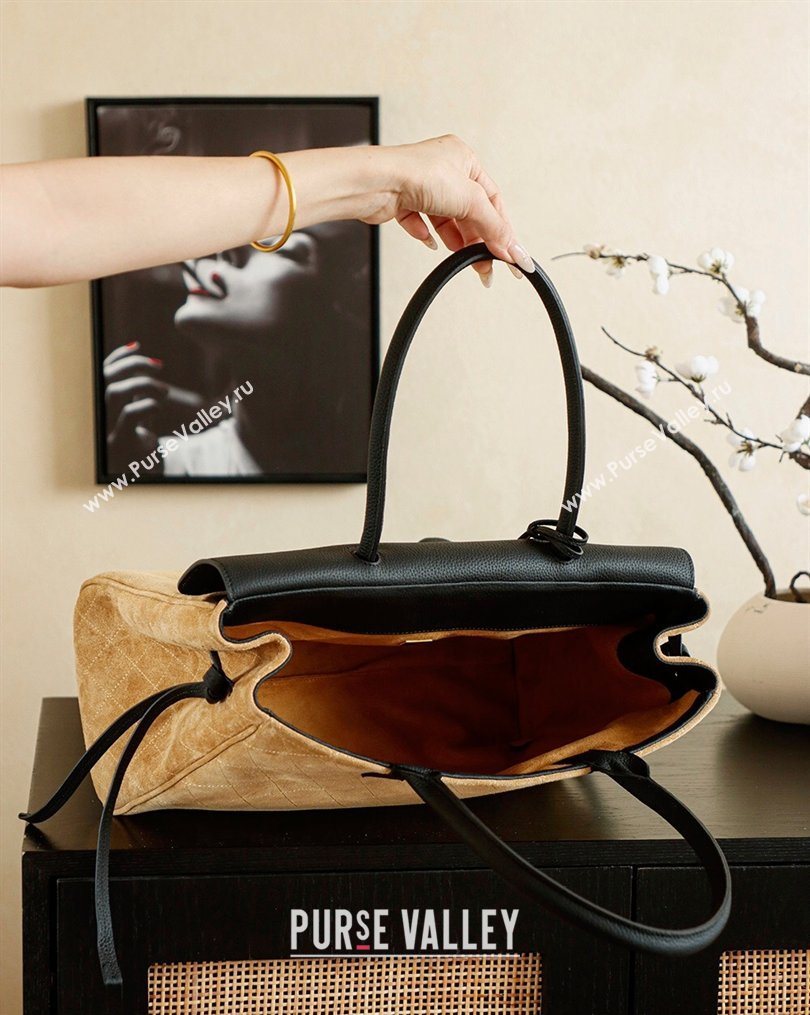 Chanel Grained Calfskin Leather Suede and Boston Bag Beige/Black 2026 CH020407 (yezi-260204076)