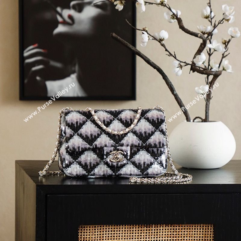 Chanel Sequins Mini Classic Flap Bag Black/Purple 2026 A01116 0204 (yezi-260204001)