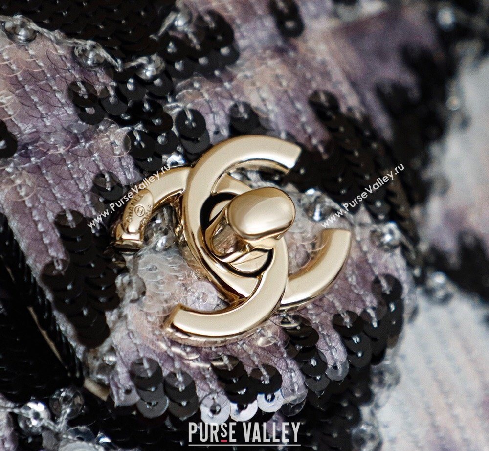 Chanel Sequins Mini Classic Flap Bag Black/Purple 2026 A01116 0204 (yezi-260204001)