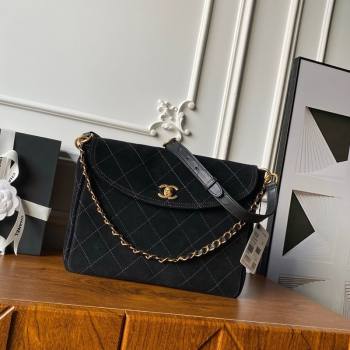 Chanel Suede Large Flap Messenger Bag Black 2026 AS5883 (yezi-260203052)