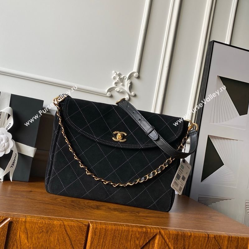 Chanel Suede Large Flap Messenger Bag Black 2026 AS5883 (yezi-260203052)
